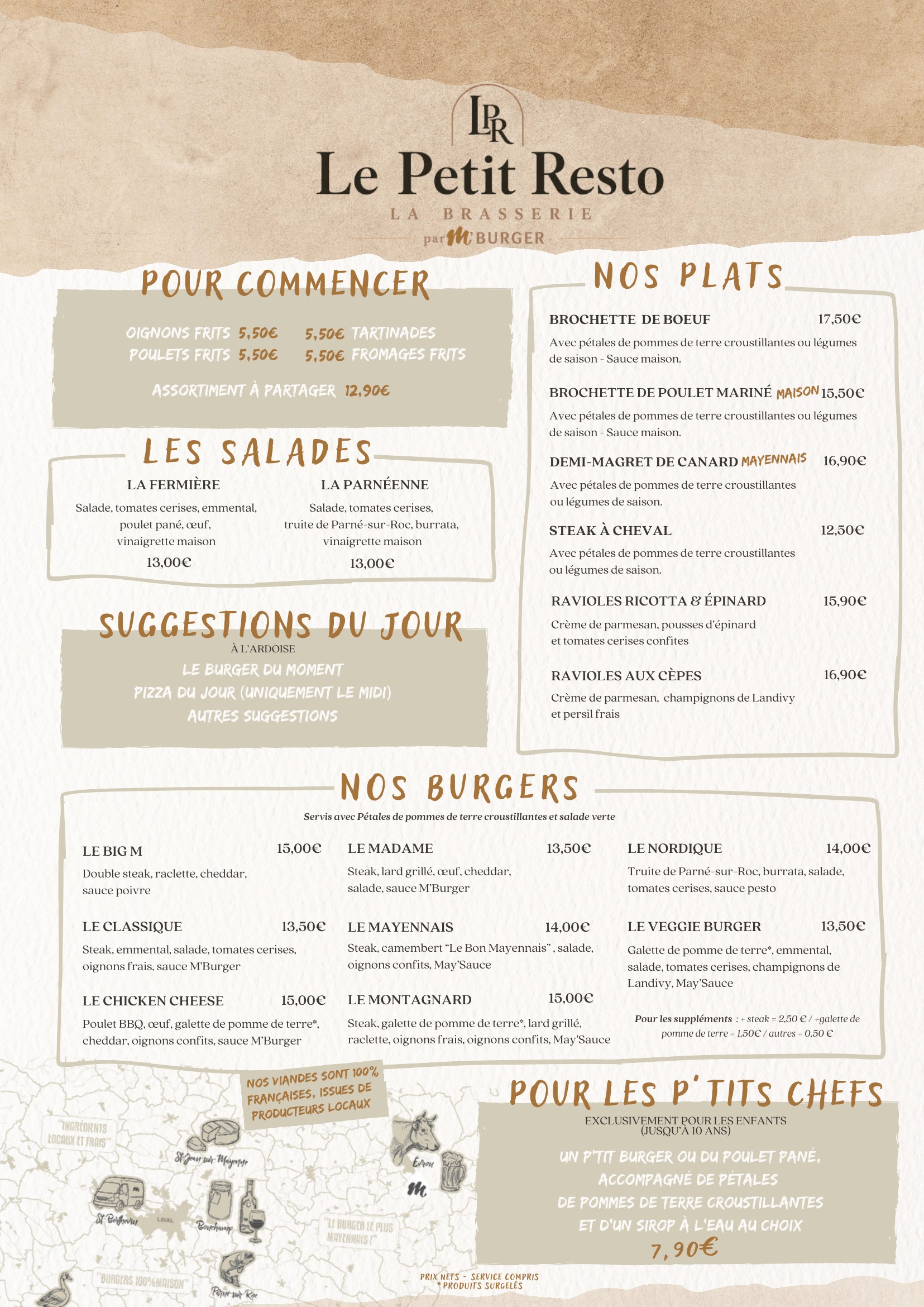 Carte du restaurant M Burger Le Petit Resto
